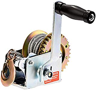 SoB 600lbs Capacity Heavy Duty Hand Winch, Hand Crank Strap Gear Winch with 8m Steel Wire, Manual Operated Two-Way Ratchet ATV Boat Trailer Marine (600LBS)