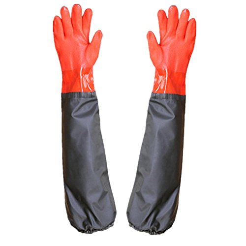 Waterproof Industrial Thickening PVC Gloves, Rubber Oil Resistant And Antiskid glovesGardening, Fishing gloves, Long gloves (2 pairs)