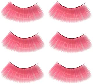 Lurrose 3 Pairs Long Thick Fake Eyelashes,Halloween Dance Rave Costume Eyelashes Reusable Exaggerated Eyelash for Girls (Pink)