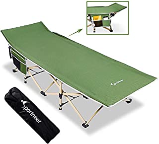 Sportneer Camping Cot, Max Load 450 LBS, 2 Side Large Pockets Portable Folding Camp Cots Wide Sleeping Cot Bed with Carry Bag, for Adults, Teen, Camping, Beach, BBQ, Hiking, Backpacking, Office Nap