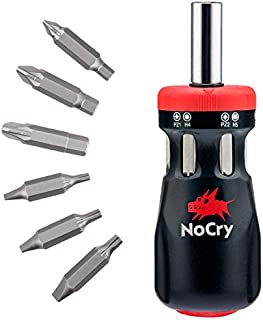NoCry Stubby Ratcheting Screwdriver Kit with 12-in-1 Mini Bit Set including Flathead, Hex, Torx and Pozidriv Tips