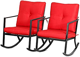 BALI OUTDOORS Patio Rocker Chair Rocking Chairs 2 Piece Modern Outdoor Furniture Red Thick Cushions, Black Steel Frame