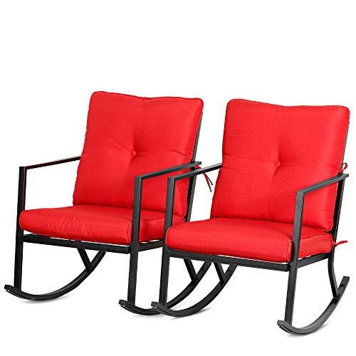 BALI OUTDOORS Patio Rocker Chair Rocking Chairs 2 Piece Modern Outdoor Furniture Red Thick Cushions, Black Steel Frame