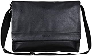 Kenneth Cole REACTION Grand Central Vegan Leather Laptop & Tablet Crossbody Travel Messenger Bag, Black, 15