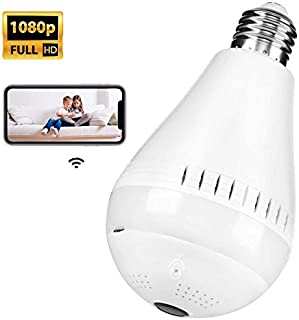 Wireless 1080P Bulb Camera Security Camera 360 Degree Panoramic Led WiFi Fish Eye Security IP Micro Cam Night Vision Motion Detection Baby Pet Surveillance for Home