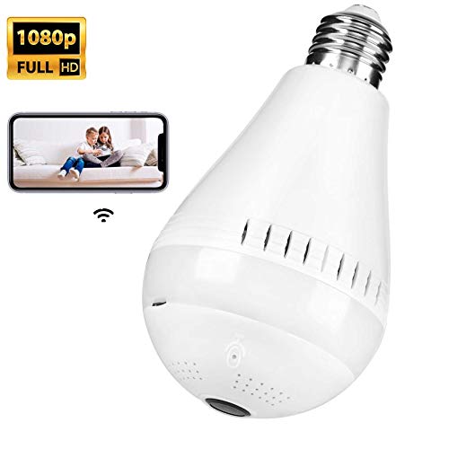 Wireless 1080P Bulb Camera Security Camera 360 Degree Panoramic Led WiFi Fish Eye Security IP Micro Cam Night Vision Motion Detection Baby Pet Surveillance for Home