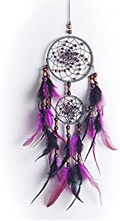 Purple Dream Catcher with Wood Bead Handmade Indian Dream Cather Net with Feathers Wall Hanging Decoration Ornament for Wall Hanging Home Decor -21.5inch (Purple)