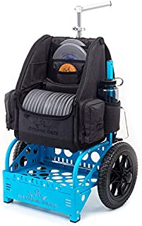 Dynamic Discs EZ Disc Golf Cart by ZÜCA | Fits Large Specialized Disc Golf Backpacks | Go Off-Road in All Seasons with All-Terrain Tubeless Foam Tires (Blue)