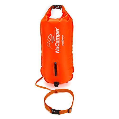 NuCamper Swim Buoy for Open Water Swimmers with Adjustable Waist Belt, Waterproof Dry Bag, Safty Swimming, Training Snorkeling, Kayaking, Diving, Boating,28L