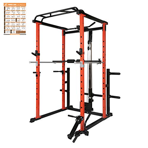 RitFit Power Cage with LAT Pull Down and 360° Landmine, 1000LB Capacity Power Rack Full Home Gym for Weightlifting, Come with J-Cups,Dip Bars and Other Attachments