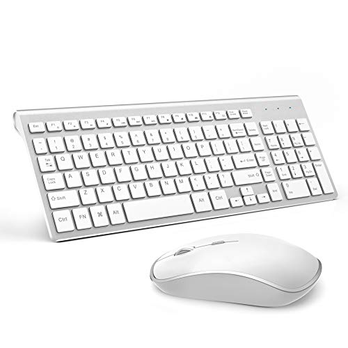 Wireless Keyboard and Mouse,JOYACCESS USB Slim Wireless Keyboard Mouse with Numeric Keypad Compatible with iMac Mac PC Laptop Tablet Computer Windows (Silver White)