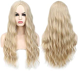 SHINYSHOW 26 inches Blond 613 long Wavy Wig Middle Part Synthetic Halloween Party Cosplay Wig for Women Blonde Wig