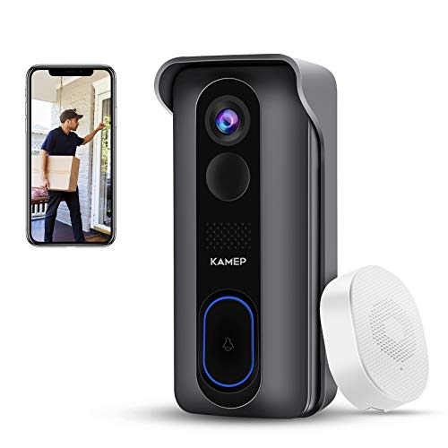 2021 Newest Wireless WiFi Video Doorbell Camera with Chime HD 1080P Waterproof Home Security Camera Battery Powered with 2-Way Audio, Motion Detection ,Night Vision,Wide Angle,Cloud Storage, KAMEP