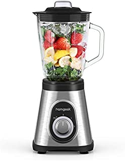 homgeek Blender with Glass Pitcher 48 oz, 750 Watt Kitchen Blender for Shakes, Smoothies, Ice Crushing and Frozen Fruit Drinks, Countertop Licuadora with 6 Stainless Steel Blades and 2 Speeds, Silver