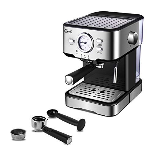 Gevi Espresso Machine 15 Bar Coffee Machine with Foaming Milk Frother Wand for Espresso, Cappuccino, Latte and Mocha, Steam Espresso Maker For Home Barista, Adjustable Milk Frothing and Double Temperature Control System, Stainless Steel, 1100W