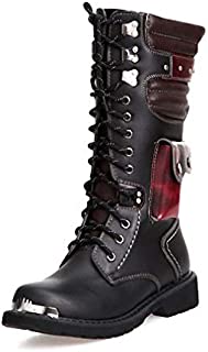 Tebapi Mens Backpacking Boots Shoes Men Buckle Lace up High Combat Boots Fashion Mens Shoes British Metal Military Motorcycle Boots Black 8