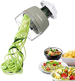 Voaesdk Handheld Spiralizer Vegetable Slicer,4 in 1 Heavy Duty Veggie Spiralizer Zucchini Spaghetti Maker,Vegatable Spiral Slicer for Salad,Carrot,Fruit,Cucumber,Zucchini,Onion Noodle Maker (Gray)