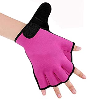 Efanr 1 Pair Training Aqua Fit Swim Webbed Gloves Aquatic Fitness Water Resistance Gloves for Women Men Children (Rose Red, S)