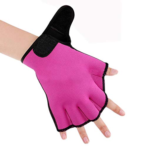 Efanr 1 Pair Training Aqua Fit Swim Webbed Gloves Aquatic Fitness Water Resistance Gloves for Women Men Children (Rose Red, S)