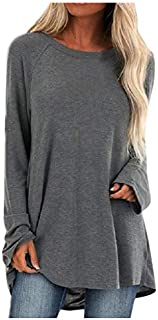 Aniywn Women's Plus Size Sweatshirt Tops Ladies Baggy Long Sleeve Thin Solid Pullover Blouse T Shirts(Gray,L)