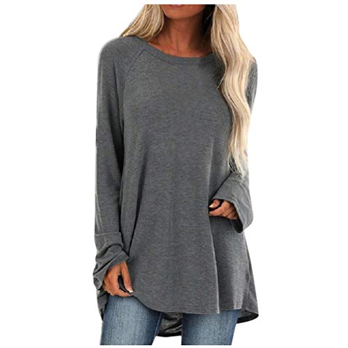 Aniywn Women's Plus Size Sweatshirt Tops Ladies Baggy Long Sleeve Thin Solid Pullover Blouse T Shirts(Gray,L)