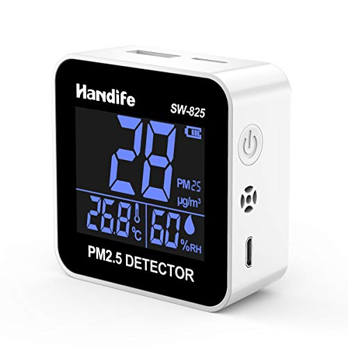 Air Quality Monitor, Handife Air Quality Tester for PM2.5 Temperature (-10~50°C) and Humidity (0%~99% RH) Monitor Highly Accurate Smart Portable Air Quality Detector Indoor Outdoor LCD Display