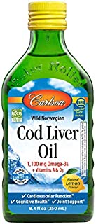 Carlson - Cod Liver Oil, 1100 mg Omega-3s, Liquid Fish Oil Supplement, Wild-Caught Norwegian Arctic Cod-Liver Oil, Sustainably Sourced Nordic Fish Oil Liquid, Lemon, 250 ml