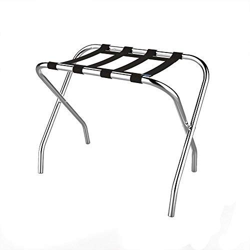 Chrome Folding Luggage Rack and Suitcase Stand- Durable Folding Bag Holder with Black Nylon Straps by Lavish Home