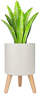 MUDEELA Planter Pot with Stand, 7.5 inches Plant Pot with Self Watering & Drainage System, Indoor Outdoor Plant Pot with Legs, Flower Planter with Water Shortage Alarm, Grey