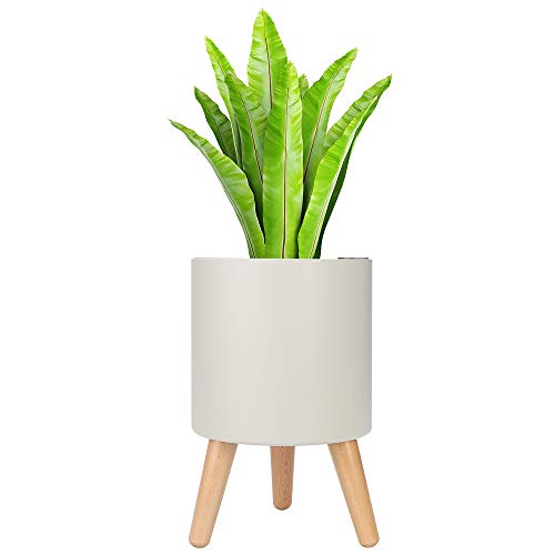 MUDEELA Planter Pot with Stand, 7.5 inches Plant Pot with Self Watering & Drainage System, Indoor Outdoor Plant Pot with Legs, Flower Planter with Water Shortage Alarm, Grey