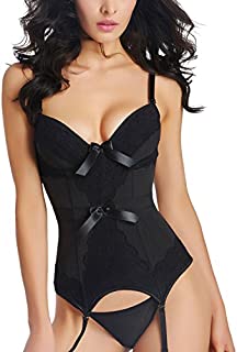 Topmelon Women's Bustier Corset Sexy Girdle Waist Cincher with Garter Belt