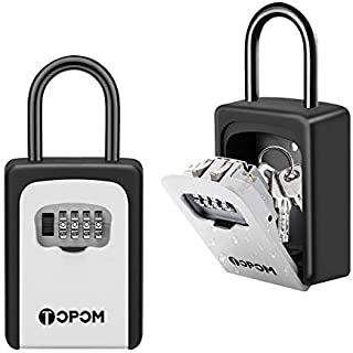 TOPOM Key Lock Box for Outside - Portable Weatherproof Combination Security Safe Boxes with Resettable Code for House Keys, Realtors, Hotels, Garage Spare