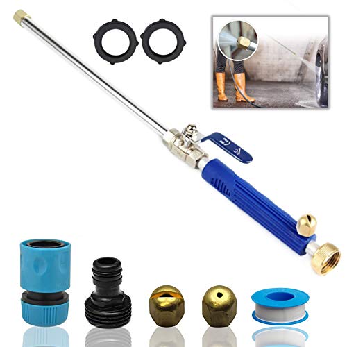 DBR Tech Hydro Jet High Pressure Power Washer Wand for Car Washing or Garden Cleaning, Heavy Duty Metal Watering Sprayer with Universal Hose End, Hydrojet Water Power Nozzle, Blue