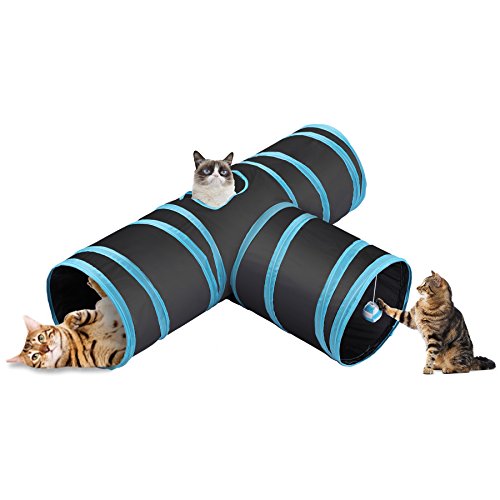 CO-Z Collapsible Cat Tunnel Tube Kitty Tunnel Bored Cat Pet Toys Peek Hole Toy Ball Cat, Puppy, Kitty, Kitten, Rabbit (3-Way Black)