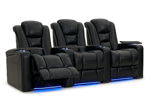 Octane Seating Mega XL950 Home Theatre Seating - Black Bonded Leather - Power Recline - Lighted Cup Holders - Row of 3 Seats