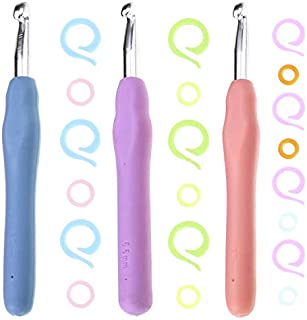 Large Size K L 6.5/7.0/8.0mm of 3 PCS Crochet Hooks Set with Case Ergonomic Grip Soft Handle Hooks-Perfect for Arthritic Hands Thick Yarn Knitting Weaving Tool