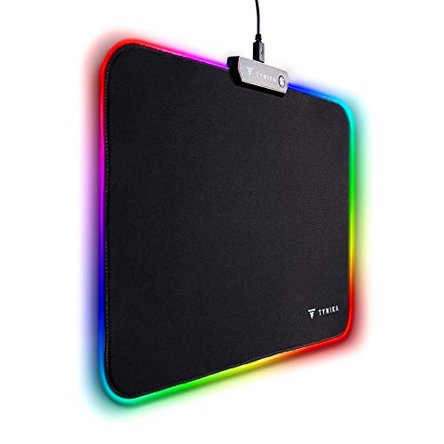 RGB Gaming Mouse Pad (13.8x9.8 inches), TYNIKA Large Soft LED Mousepad with 14 Lighting Modes, Non-Slip Rubber Base - Waterproof Computer Keyboard Mouse Mat, 350x250x5mm