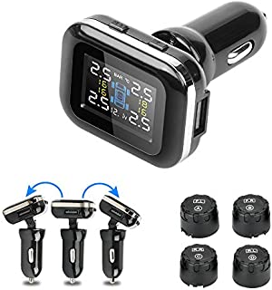 Jansite Tire Pressure Monitoring System, TPMS Tire Pressure Monitor System Wireless External IP68 Waterproof Sensor 7-87 PSI Cigarette Lighter Power with USB Charging Port