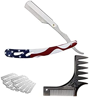 Straight Razor for men,Straight Edge Razor with 10PCS Blade & Beard Shaping & Styling Tool with inbuilt Comb for Perfect line up & Edging, use with a Vintage Folding Shaving to Style You