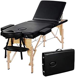 Yaheetech Massage Table Portable Massage Bed Massage Therapy Table Spa Bed 84 Inch Adjustable 3 Fold Salon Bed Face Cradle Bed Black