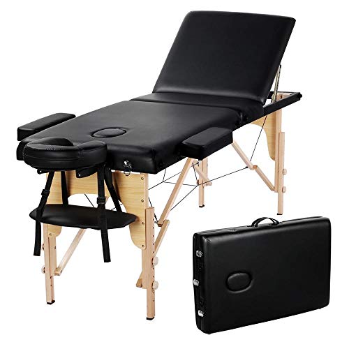 Yaheetech Massage Table Portable Massage Bed Massage Therapy Table Spa Bed 84 Inch Adjustable 3 Fold Salon Bed Face Cradle Bed Black