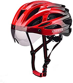 XINERTER Adult Bike Helmet,Road Bike Helmet and Cycling mask Detachable Magnetic Goggles,Replacement Lining Removable Bicycle Helmets for Men and Women Adjustable Size 22-24 in. (Red and Black)