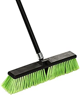 Alpine Industries Push Broom Heavy Duty Smooth Surface Broom Deck Scrubber Long Handle Commercial Floor Scrub Broom Cleans Dirt, Debris, Sand, Mud, Leaves and Water (Green, 18 in)