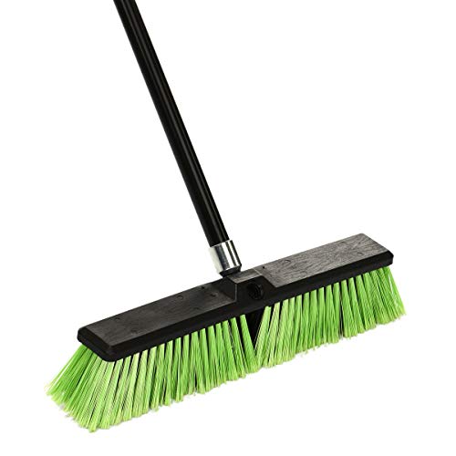 Alpine Industries Push Broom Heavy Duty Smooth Surface Broom Deck Scrubber Long Handle Commercial Floor Scrub Broom Cleans Dirt, Debris, Sand, Mud, Leaves and Water (Green, 18 in)