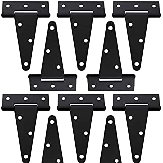 10 Pack 4 Inch T-Strap Shed Heavy Duty Hinge Door Barn Gate Hinge Gate Strap Hinge Fence Hinge Garden Door Hinges Black Wrought Hardware Iron