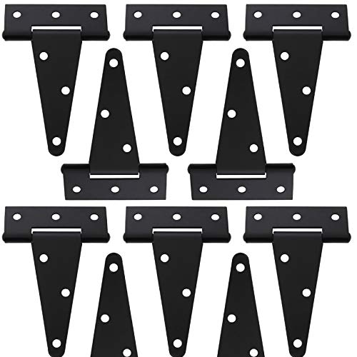 10 Pack 4 Inch T-Strap Shed Heavy Duty Hinge Door Barn Gate Hinge Gate Strap Hinge Fence Hinge Garden Door Hinges Black Wrought Hardware Iron