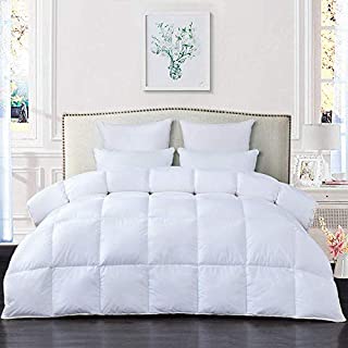 HOMBYS Luxurious Goose Down Comforter Queen Size Duvet Insert for All Season 100% Cotton Shell Breathable and Soft Hypoallergenic Down Proof with 8 Tabs (King, White)