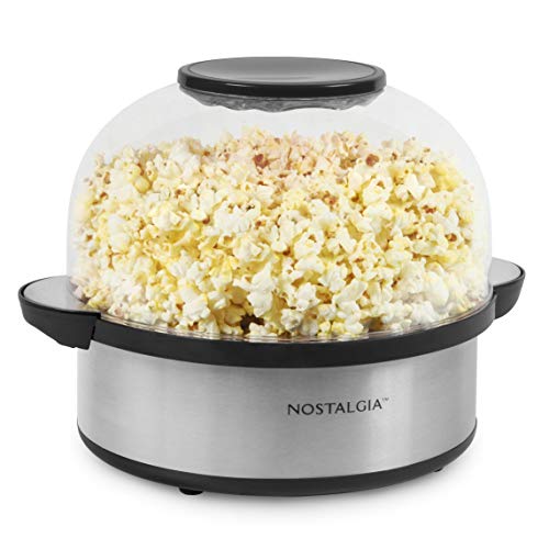 Nostalgia Stainless Steel 6-Quart Stirring Speed Popper with Quick-Heat Technology 24 Popcorn, with Kernel Measuring Cup, Makes Roasted Nuts, Perfect for Birthday Parties, Movie Nights