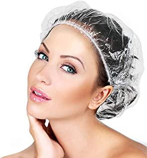 50PCS Disposable Shower Caps, Plastic Clear Thickening Bath Hair Cap and Thick Waterproof Bath Caps for Hair Treatment, Spa, Hotel and Hair Solon, Home Use,Portable Travel (Size 44CM)