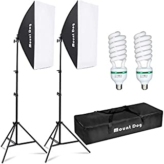 MOUNTDOG Softbox Lighting Kit Photography Studio Light 2x50x70cm Professional Continuous Light System with E27 95W Bulbs 5500K Photo Equipment for Filming Model Portraits Advertising Shooting